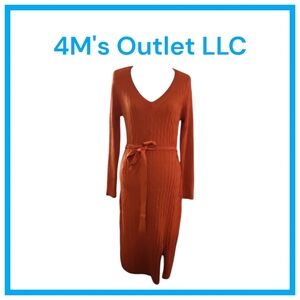 Women's V Neck Cable Knit Sweater Dress Long Sleeve Bodycon Slit Pullover Midi